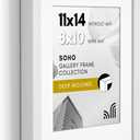 Americanflat 11x14 Picture Frame with Shatter-Resistant Glass - Use as 8x10 Frame with Mat or Display 11x14 Photo Without Mat - Soho Collection - Deep Molding Picture Frames for Wall Display - White