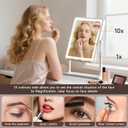 Vanity Mirror with Lights, Height-Adjustable & 360 Rotation, 1/10X Magnification, Three Color Lighting Modes, Makeup Mirror Smart Touch Control, Large Vanity Desk Mirror (17.5in,White)