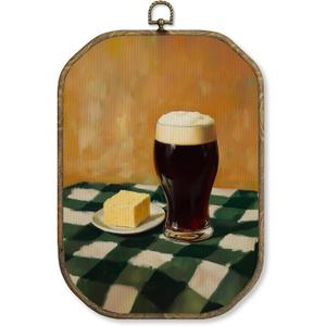 WUHSDIBC Vintage Guinness Butter Bar Octagon Wall Art Decor, Irish Beer Pub Kitchen Framed Canvas Art Prints, Rustic St. Patricks Day Wall Hanging Decor for Home Bar Kitchen, 10.2x7 Inches