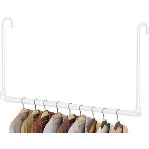 Hanging Closet Rod, Adjustable Height & Width Closet Rods for Hanging Clothes-Closet Extender Hanging Rod Space-Maximizing Design Suitable for Hanging and Drying Clothes, White
