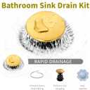 Bathroom Sink Drain,Pop Up Drain for Bathroom Sink,Bathroom Sink Drain Kit,Drain Stopper Bathroom Sink with Overflow,Appy to Lavatory Vanity Drain Stopper,with Detachable Basket,Drawing Gold