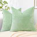 decorUhome Couch Throw Pillow Covers 20x20 Set of 2, Decorative Soft Neutral Chenille Solid Dyed Square Pillow Covers for Sofa Bed Living Room, Sage Green