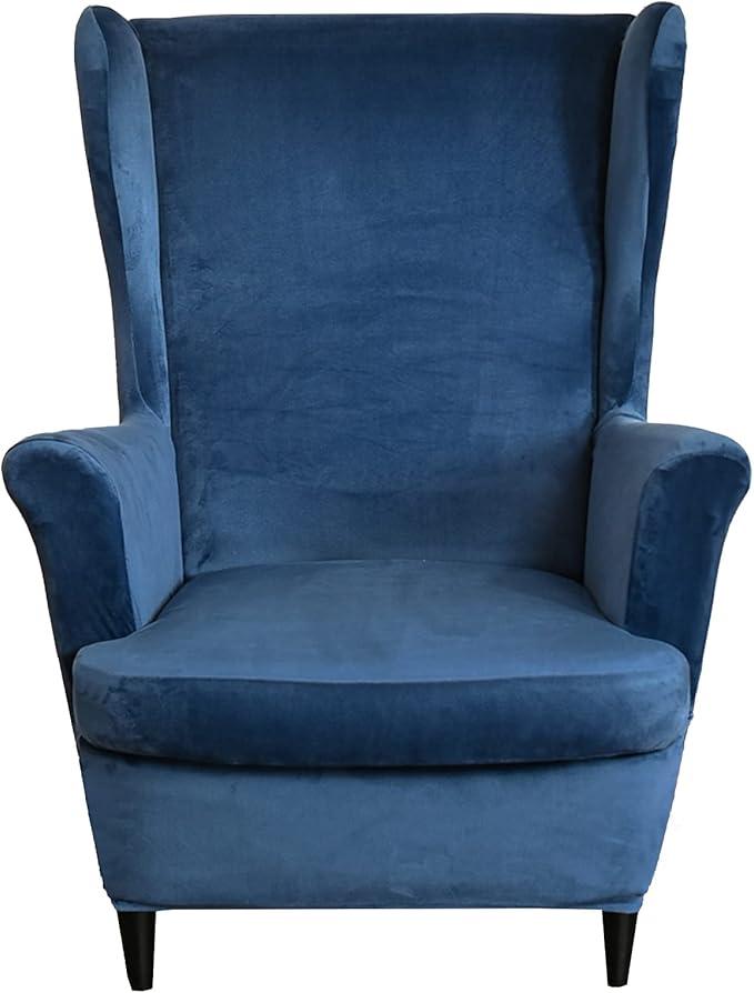 JIAN YA NA Wingback Chair Cover, Stretch Velvet Wing Chair Slipcovers 2 Piece, Wingback Armchair Sofa Slipcover Super Soft Fabric Furniture Protector with Elastic Bottom for Living Room Bedroom Hotel