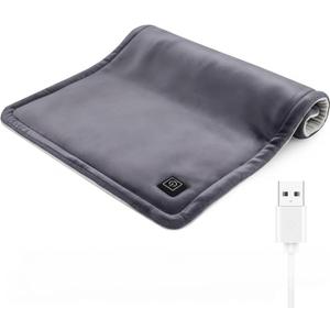 USB Heating Pad for Travel Warmth Outdoors, 5V Small Heated Pad FSA Eligible HSA Non-Rechargeable Heat Therapy for Pain Relief Abdomen Cramps, 3 Heat Settings & Auto Off (16"x 12") Gray