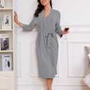 Women's Kimono Robe Deluxe Knit Bathrobe Lightweight Soft Sleepwear V Neck Ultimate Comfort Warmth Perfect House Robe (Gray, L)