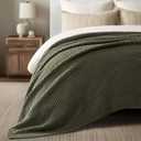 EVERGRACEHOME Chunky Polyester Knit Throw Blanket for Couch, Soft Luxurious Oversized King Moss Stitch Blanket for Bed, Large Cozy Farmhouse Knitted Throw for Sofa, Olive Green, 92" x 108"