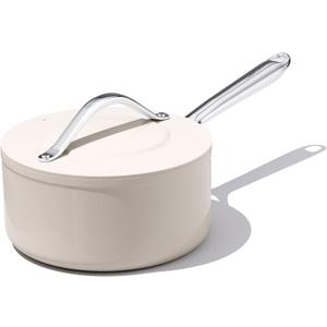 3.5qt Nonstick Ceramic Sauce Pan with Lid (8.19") Even Heat Distribution, Non Toxic & PFAS Free Healthy Cooking Pot for All Stovetops (Induction/Gas/Electric), Oven Safe 500F, Cream