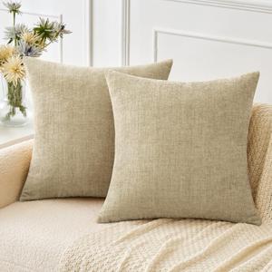MIULEE Pack of 2 Beige Throw Pillow Covers 18x18 Inch Soft Chenille Pillow Covers for Sofa Living Room Couch Solid Dyed Cases Not Pillow Inserts (18" x 18" (Pack of 2))