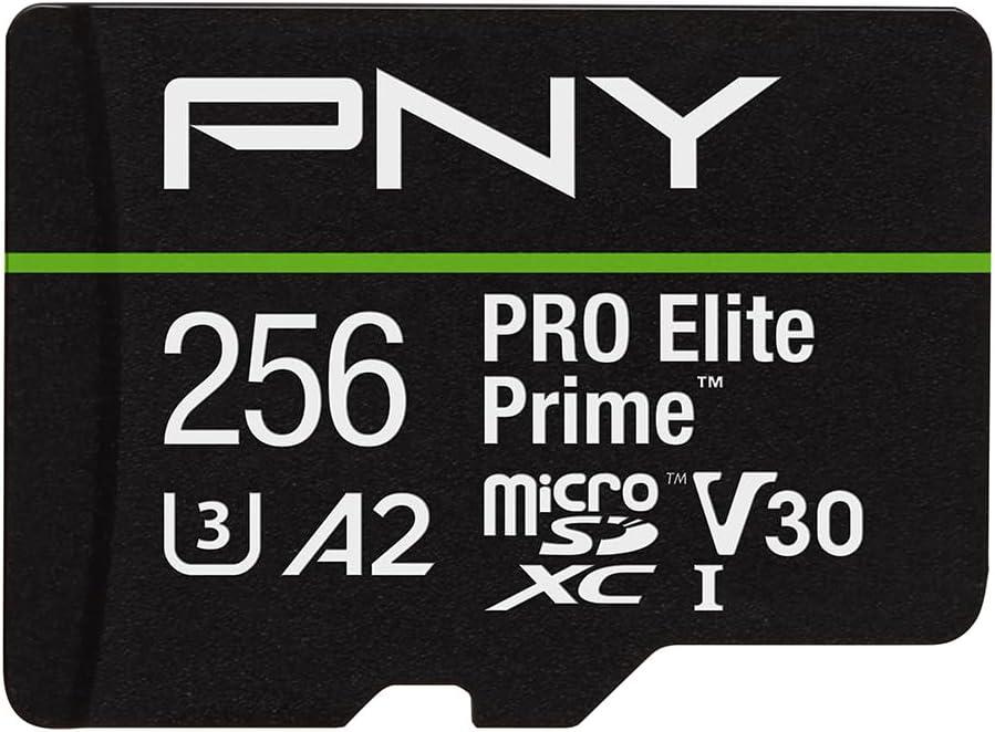 PNY 256GB PRO Elite Prime C10 U3 V30 A2 microSDXC Flash Memory Card  Ultra-Fast Speeds, Read 200MB/s, Write 150MB/s, 4K UHD, Full HD, UHS-I, for Smartphones, Drones, Action Cameras