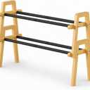 2-Tier Bamboo Shoe Rack Stackable, Shoe Organizer for Entryway and Closet, Modular Small Shoe Storage Shelf, Space-Saving Free Standing, Holds 8-10 Pairs of Shoes, Natural
