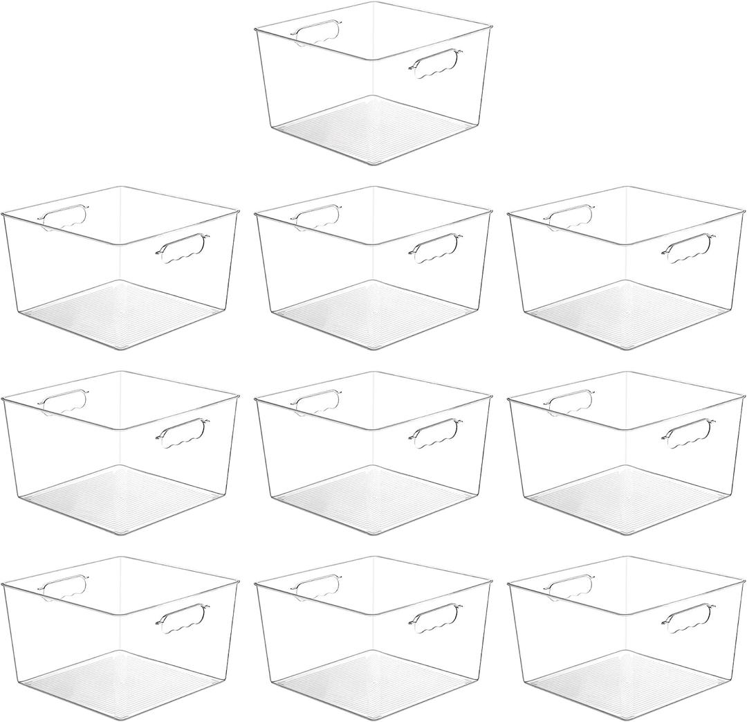 Vtopmart 10 Pack Extra Large Clear Plastic Storage Bins, 11x11 Cube Acrylic Organizer Square Containers with Handle for Pantry, Closet, Laundry Room, Kitchen, Bathroom, Under Sink Organization 