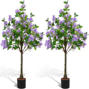 Thiccywoov 2 Pack 4ft Artificial Purple Lilac Flower Tree Realistic Blooming Flower Plant Fake Potted Artificial Tree for Home Garden Lawn Porch Patio Indoor Outdoor Decor