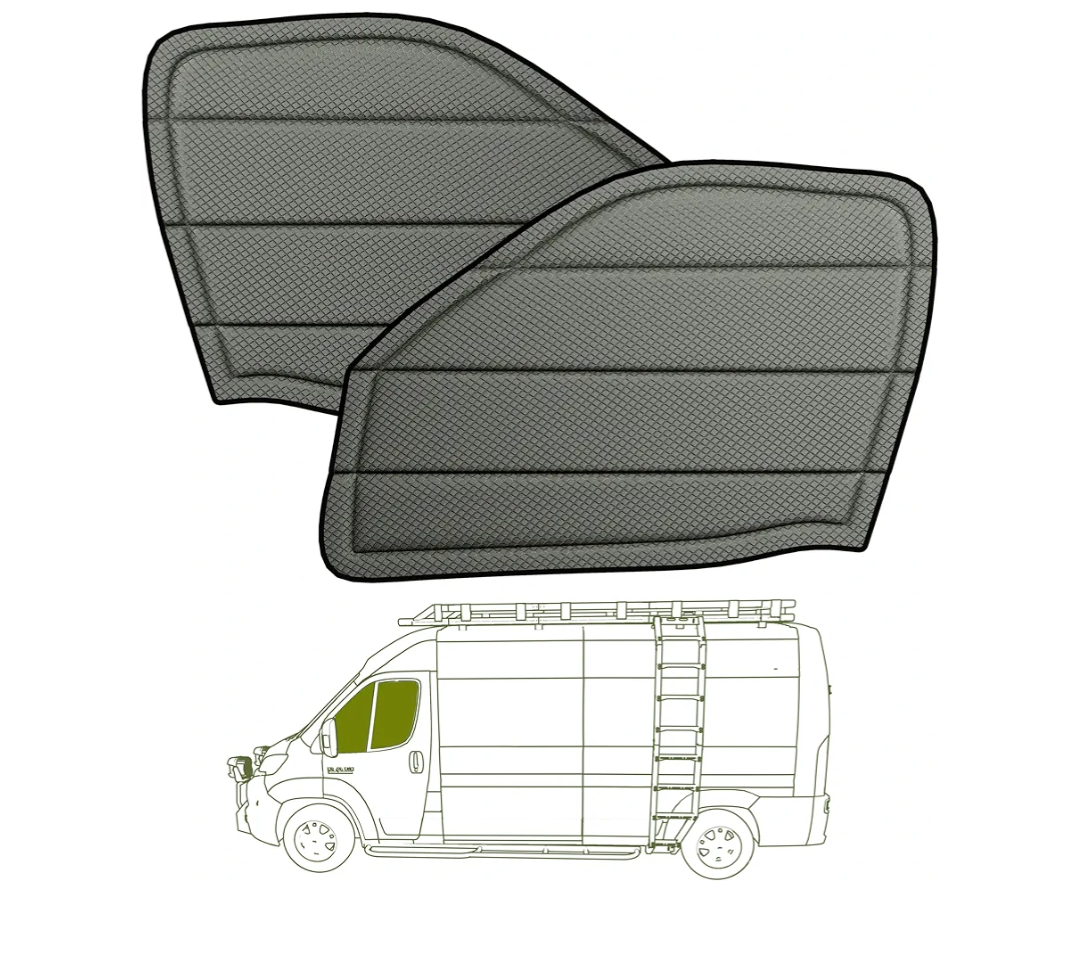 Extra-Thick Front Door Window Covers(Pair) for Ram Promaster, 2014-current, Magnetic Insulated Blackout Window Sunshade, Foldable Design, AllSeasonGuard Pro