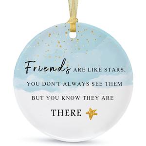 Best Friend Christmas Ornaments Gift 2026,Friendship Ornaments,Besties Forever Ornament,Friends Tree Ornaments,Ceramic Keepsake Double-Sided Printing with Ribbon,Gift Box,Greeting Card(2.9")