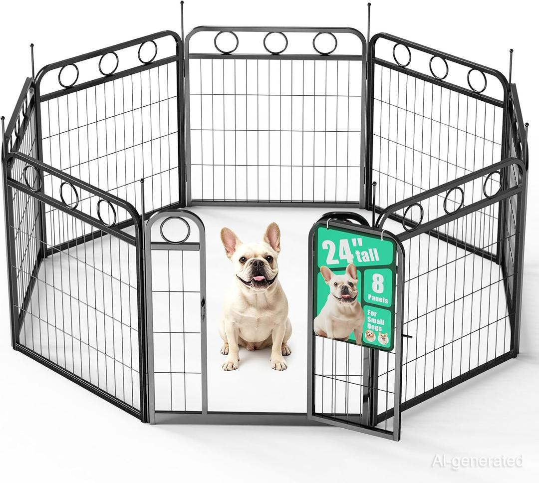 Dog Playpen - 24 Inch 8 Panel Metal Dog Pen with Door, Foldable Dog Crate Kennel Puppy playpen Exercise Pen for Small Medium Dogs, Indoor Outdoor Yard RV Camping