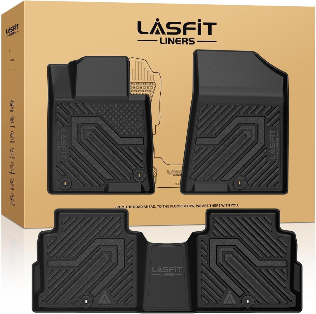 LASFIT Floor Mats for Hyundai Sonata Gas & Hybrid 2019 2018 2017 2016 2015 & KIA Optima 2016-2020, All Weather TPE Custom Fit Car Accessories Floor Liners 1st & 2nd Row Car Mats, Black