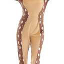 Reindeer One Piece Pajama Jumpsuit Adult Deer Costume Sleepwear Women Animal Cosplay Christmas Party Outfit (Small, Multicolored)