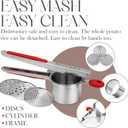 Bellemain 15 oz Large Potato Ricer | Heavy-Duty Stainless Steel Potato Ricer & Masher | Perfect for Mashed Potatoes | Kitchen Tool with 3 Interchangeable Discs (Red)