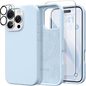 GONEZ Magnetic for iPhone 16 Pro Case, Compatible with MagSafe, [Screen Protector + Camera Lens Protector], Silicone Shockproof Anti-Scratch Protective Phone Case 6.3 inch, Blue
