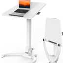 JOY worker Foldable Mobile Standing Desk, Height Adjustable Sit Stand Desk, 90 Tiltable Rolling Laptop Table, Portable Workstation with Wheels Non-Slip Mat for Home Office, Holds Up to 22lbs, White (Height range:29.9-44.9")
