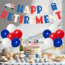 Mailman Retirement Party Decorations Red Blue Mail Happy Retirement Banner Backdrop Mail Truck Mailbox Cake and Cupcake Toppers with Balloons Kit for Postal Worker Retired Party Supplies