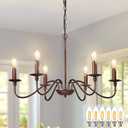 Depuley Farmhouse Chandelier for Dining Room: 6-Light Antique Industrial Hanging Ceiling Pendant Light Fixture for Kitchen - Oil-Rubbed Bronze Rustic Vintage Iron Candle Chandeliers for Entryway