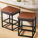 Counter Height Bar Stools Set of 2, 24" Barstools for Kitchen Countertop, Faux Leather Counter Stools with Thick Square Seats & Sturdy Metal Base, Simple Assembly, Brown