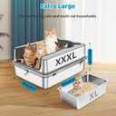 Extra Large Stainless Steel Cat Litter Box, 27.5" L x 19.7" W x 12" H XXXL Semi Enclosed Removable Metal Litter Tray with High Sided Enclosure, Scoop, Anti-Leakage, Non-Sticky, Easy Cleaning