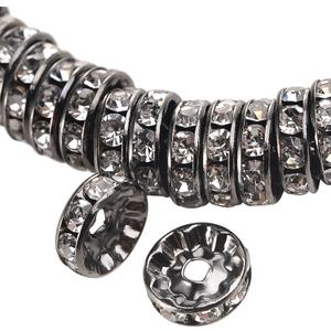 Weebee 100Pcs Rondelle Spacer Beads Crystal Charms Silver Plated Czech Rhinestone Loose Beads for Jewelry Making DIY Bracelets (Gun Metal, 10mm)