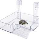 PINVNBY Hanging Turtle Basking Platform Adjustable Floating Turtle Dock with Guardrail and Ramp Acrylic Transparent Basking Platform for Aquatic Turtles Tortoise Tank Accessories Decor (Large)
