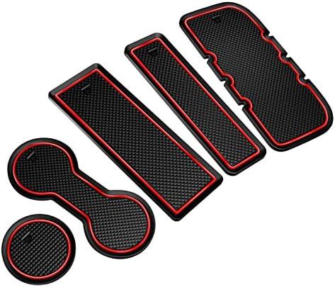 Asgohme Fit for Toyota Tacoma 2005-2015 Accessories, Upgraded Custom Non-Slip Center Console Mats, Cup Holder Insert Pads, Interior Anti-Dust Storage Liners (5-PCS, Red Trim)