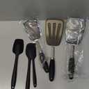 Silicone Spatulas Set Turners Tongs Cooking Utensils Set High Heat Resistant Kitchen Scraper Spatulas for Cooking Mixing Baking BPA Free Dishwasher Safe, (See through Grey/Black)