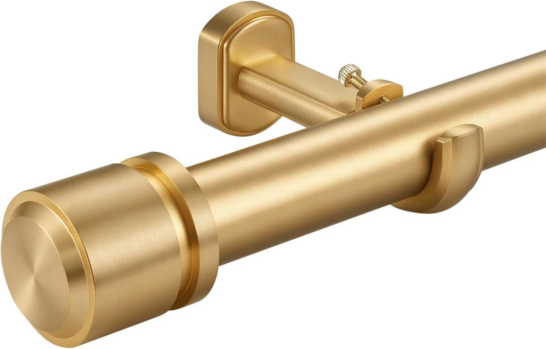 1 1/8 Inch Diameter Curtain Rods 144 to 240 Inches(12-20ft), Telescoping Heavy Duty Large Drapery Rod with Adjustable Aluminum Alloy Bracket, Solid End Caps for Windows Patio Decoration, Brushed Gold