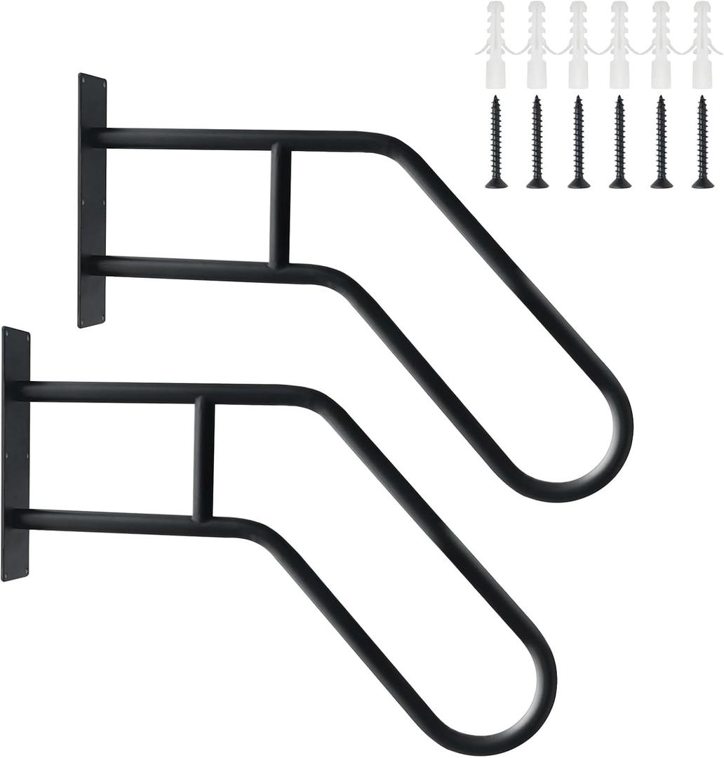 2 Pack Handrails for Outdoor Steps Stair Railing Indoor, U-Shaped Wall Mount Stair Handrails for 1-3 Steps, 22.8in Safety Grab Bars with for Elderly, Kid, Disabled, Pregnant Women Black
