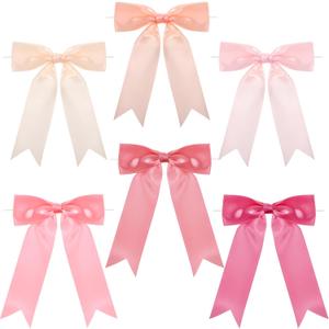 48 Pcs Tie Bows Pastel Satin Ribbon Bows with Twist Tie Craft for Gift Wrapping Wedding Birthday Baby Shower(Pink,4.7 x 7.1 Inch)