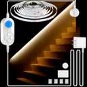 Dual Motion Sensor Light Indoor - Plug-in Motion Activated LED Stair Step with Double Sensors, Dimmer and Timer for Stairway, Bedroom, Corridor (Warm White 3000K 32.8FT Light Strip)