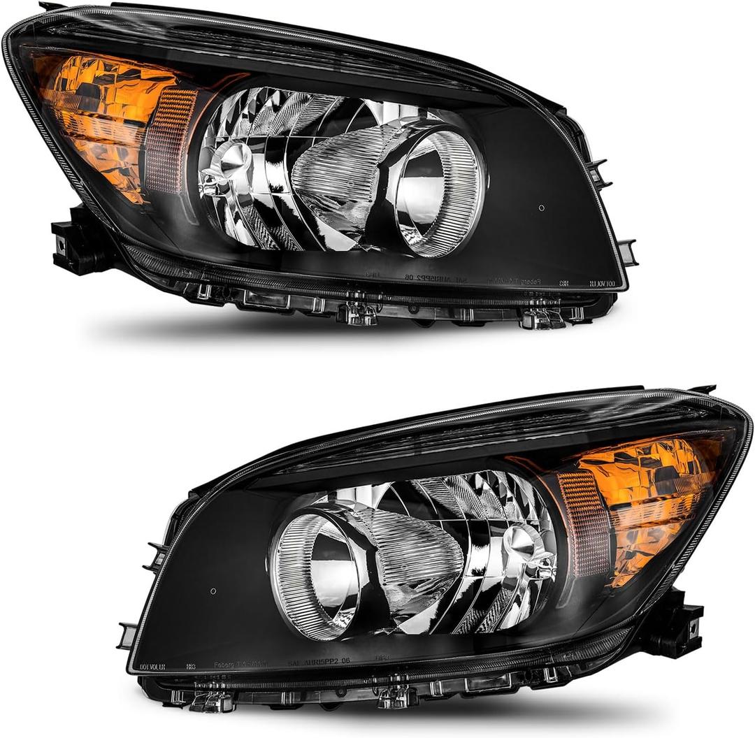 WEELMOTO for 2006-2008 Toyota RAV4 Headlights Replacement for 06 07 08 RAV4 Headlight Assembly Headlamp Pair Halogen Black Housing Amber Reflector