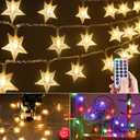 Minetom Star String Lights Plug in - 33 ft 100 LED Star Fairy String Lights with Remote and Timer, Waterproof for Bedroom Tent Loft Bed Shelf Porch Patio Garden Party Dcor, Warm White + Multicolor