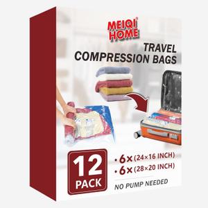 MEIQI HOME TRAVEL COMPRESSION BAGS 12 PACK NO PUMP NEEDED