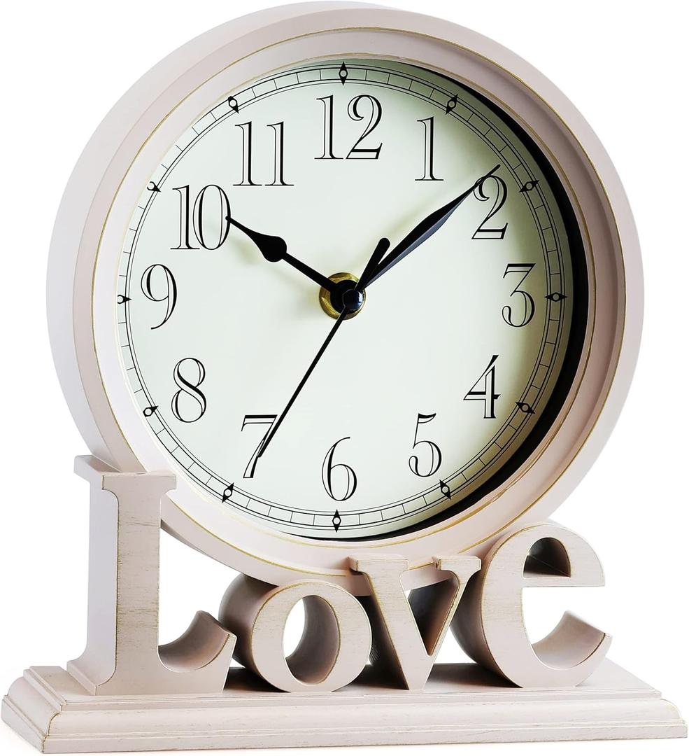 AYRELY 6.5-Inches Table Clock, Vintage Family Non-Ticking Desk Clock, Retro Mantel Clocks for Living Room, Bedroom, Shelf, Fireplace, Farmhouse Dcor (Ivory)