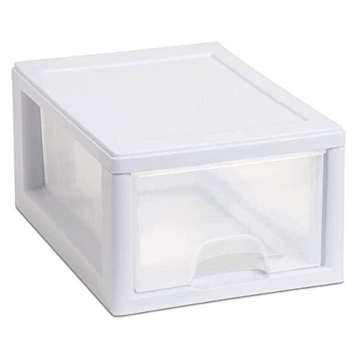 Sterilite Pack of 1, White, 6 Quart Stacking Drawer, Clear Storage Closet Organizer, White Frame - Stackable Modular Plastic Drawers for Clothes, Accessories, Craft Supplies, Shoes or Linens