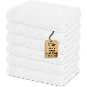 Premium Hand Towels Pack of 6 (16" x 30) 100% Combed Ring Spun Cotton | Highly Absorbent Hand Towels Set | Ultra Soft for Home, Gym & Spa (White)