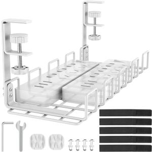 Under Desk Cable Management Tray, L 15.7''W 6.3'' No Drill Steel Desk Cable Organizers, Wire Management Tray Cable Management Rack, Desk Cable Tray Wire Organizer With Desk Cord Organizer