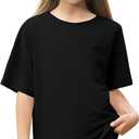 Girls T Shirts Cotton Short Sleeve Shirts Kids Summer Tees Tops Clothes (Black)