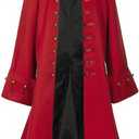 Men Pirate Coat Jacket Costume Medieval Steampunk Vintage Frock Tailcoat Halloween Pirate Cosplay (Large, Red)