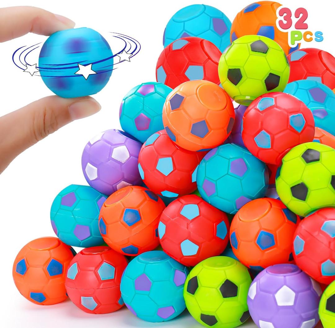 32PCS Fidget Spinner Soccer Balls Sports Birthday Party Favors Bulk for Kids 4-8 8-12 Goodie Treat Bag Stuffers Classroom Treasure Box Toys Carnival Prizes Pinata Fillers Mini Return Gifts