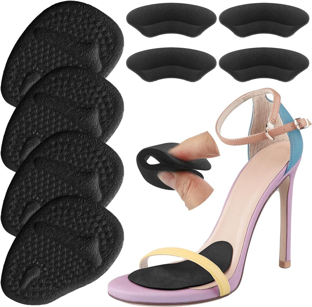 Metatarsal Pads Ball of Foot Cushions, Heel Inserts for Women, Foot Pain High Heel Comfort Shoe Filler, Heel Pads Grips for Shoe Too Big, Loose Shoes, Blisters (Black)