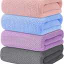 4 Pack Bath Towel Set, Lightweight Waffle Bath Towel Set, Microfiber Super Soft Highly Absorbent, Sturdy Quick Drying Towels for Bathroom, Gym, SPA, Yoga (4 Pack) (1grey+1purple+1blue+1lightpink)