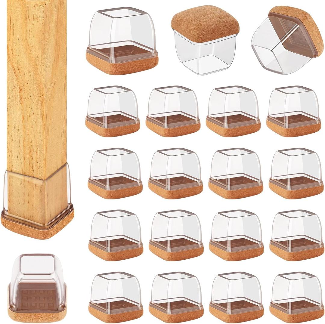 32 Pcs Chair Leg Floor Protectors Square, Silicone Chair Leg Protectors for Hardwood Floors, Chair Leg Caps Covers Protect Wooden Floors from Scratching, Thick, Won't Tear (Fit: 9/10" - 1")