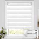 No Drill Cordless Zebra Blinds for Windows, Linen High Precision Fabrics, 23.5" W x 72" H Linen White